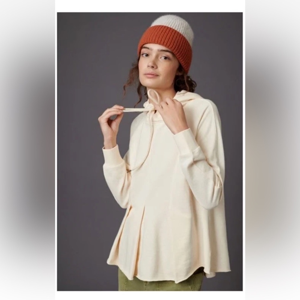 SOLD Pilcro by Anthropologie Flynn Swing Hoodie Sweatshirt Pleated Cream